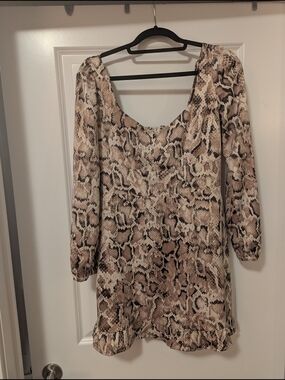 Dynamite Beige Snake-Print Long Sleeve Mini Dress